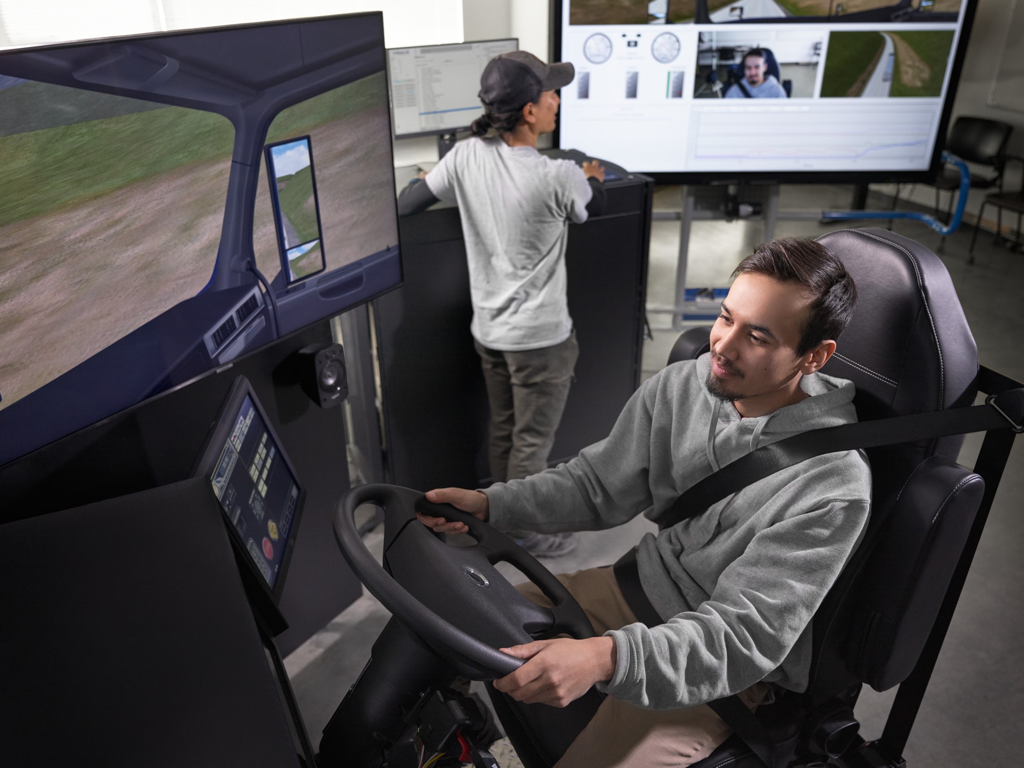 Student in driving simulator