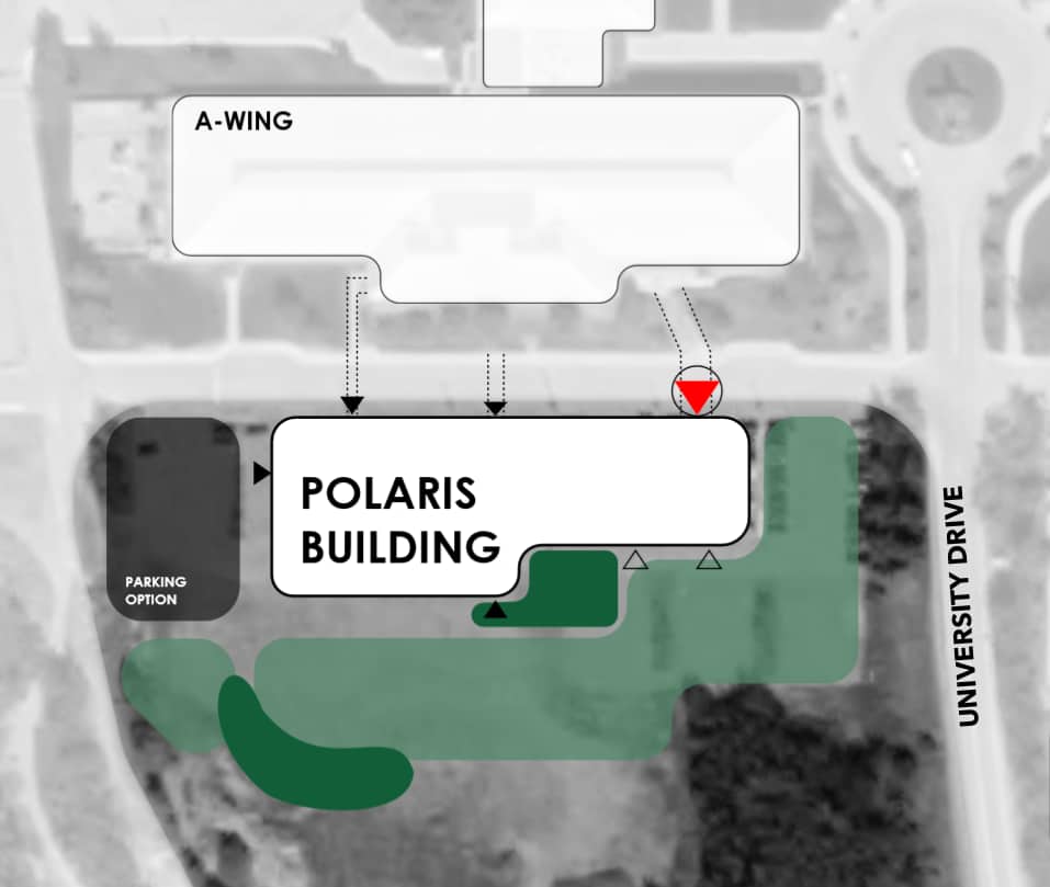 Map showing the location of the Polaris project in relation to existing campus buildings