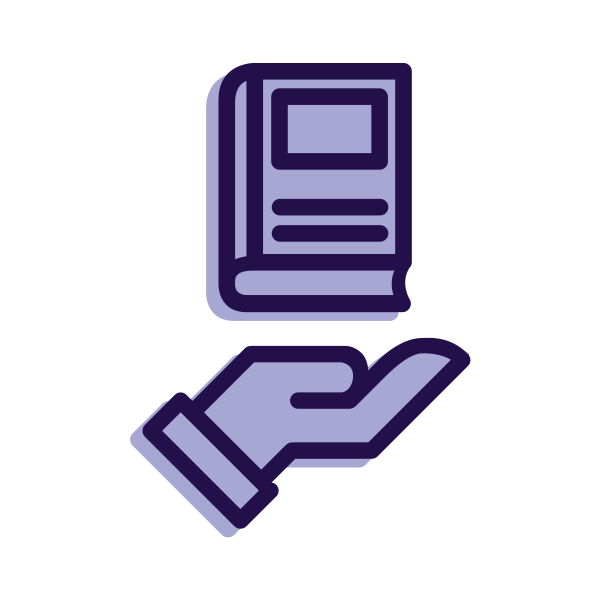 Icon of a book floating above an open hand