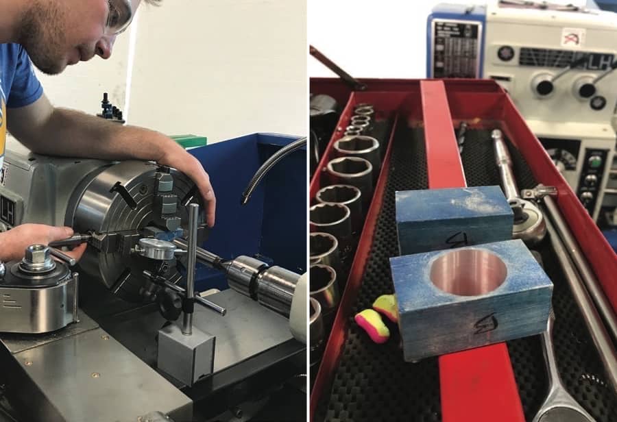 Jeff Stokes working with tools and equipment in the Centre for Northern Innovation in Mining at Yukon College. 