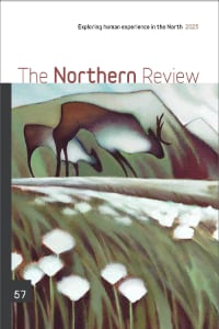 Cover of The Northern Review issue 57 featuring painted artwork of caribou in a field