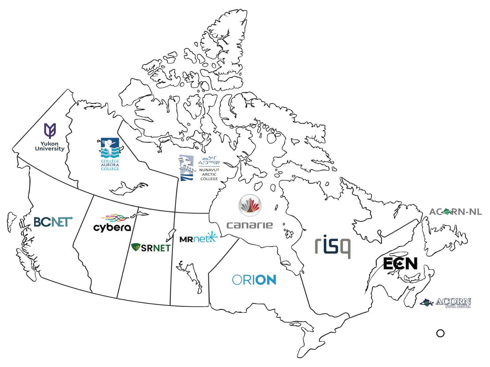 Map of Canada showing the NREN partners by province or territory