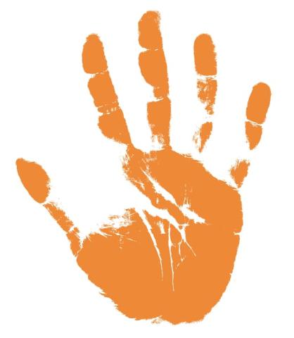 Orange hand print on a white background