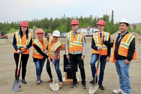 Yukon dignitaries at the construction site with shovels
