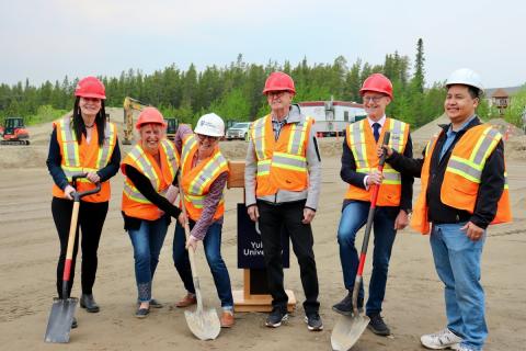Yukon dignitaries at the construction site with shovels