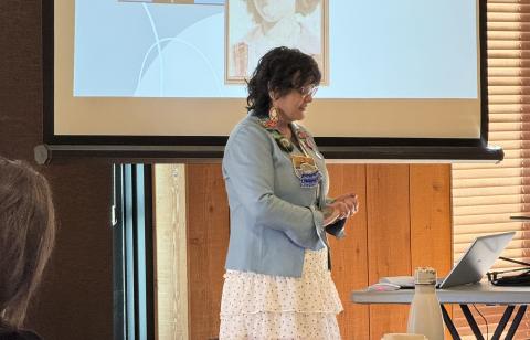 Dawna Hope presenting to representatives of YukonU and the Gordon Foundation on June 8, 2026.