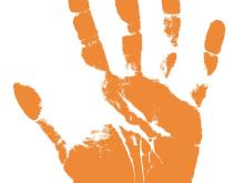 Orange hand print on a white background
