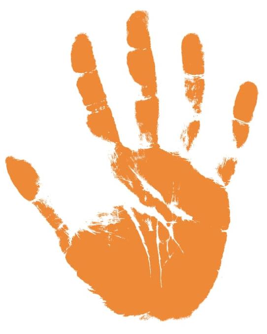 Orange hand print on a white background